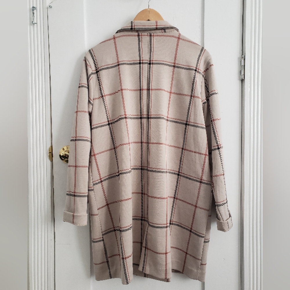 Plaid Maurices Double-Breasted Women's Coat L Cream Tan Business Fall Winter - Picture 6 of 8